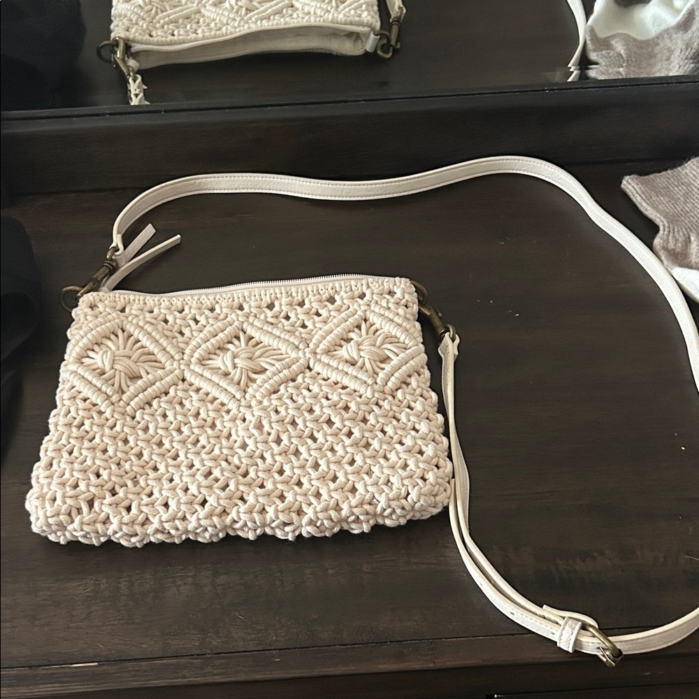 Cream Crochet Crossbody Bag
